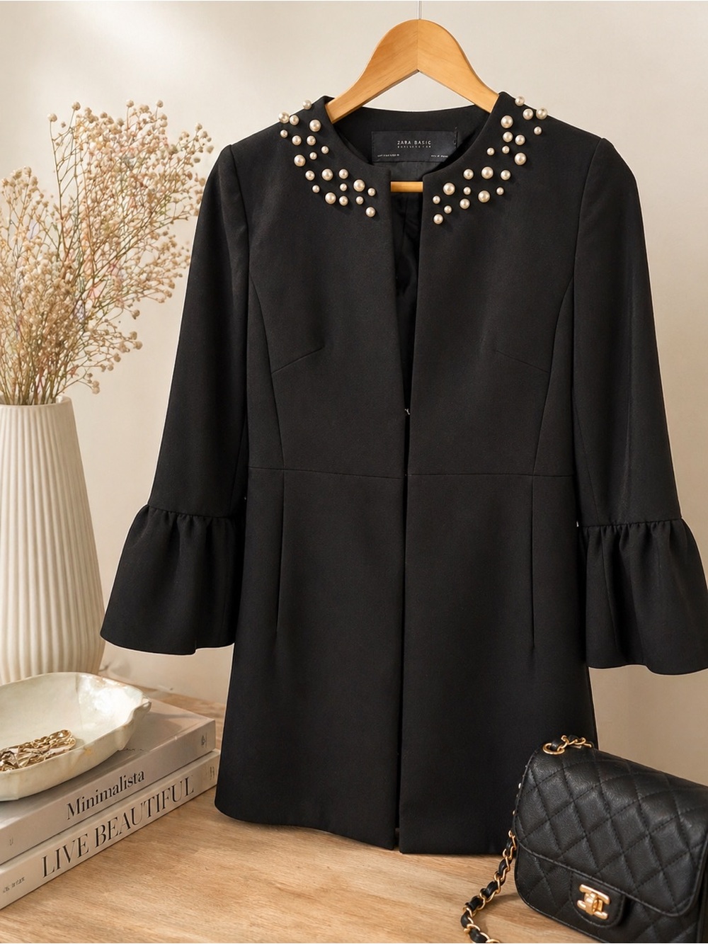 Zara Black Faux Pearl Blazer Jacket | Size Small